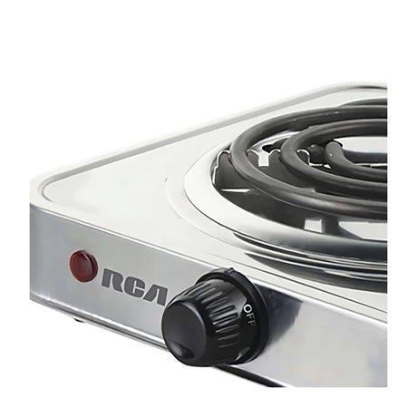 RCA Estufa de Mesa Eléctrica | 1 Quemador | Control de Temperatura | Acero Inoxidable | Plateado