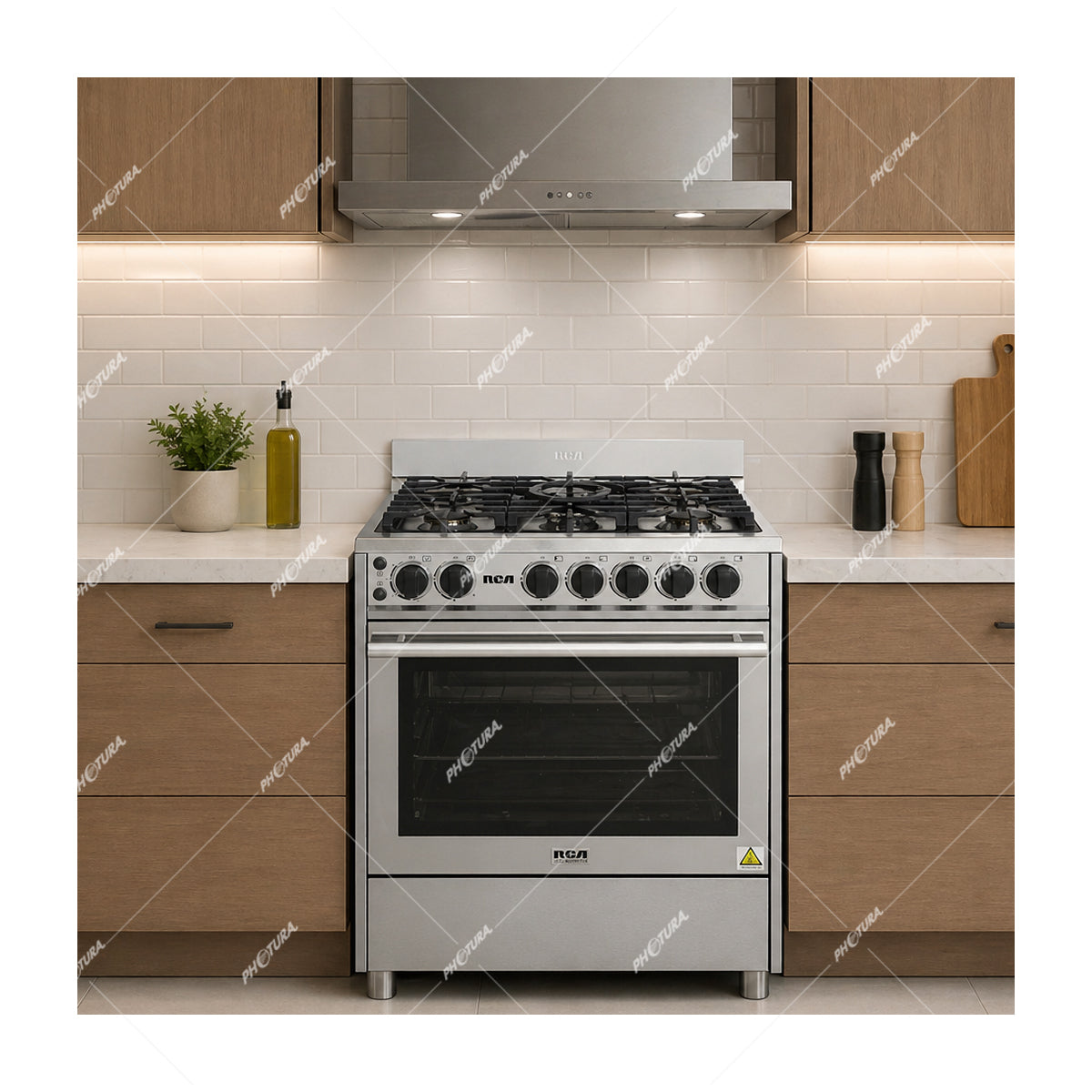 RCA Commercial Estufa a Gas de Acero Inoxidable | Gratinador | Enc. Eléctrico | 30" | 5 Quemadores