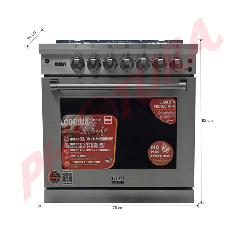 RCA Signature Estufa a Gas de Acero Inoxidable | Convección | Enc. Eléctrico  | 30" | 5 Quemadores