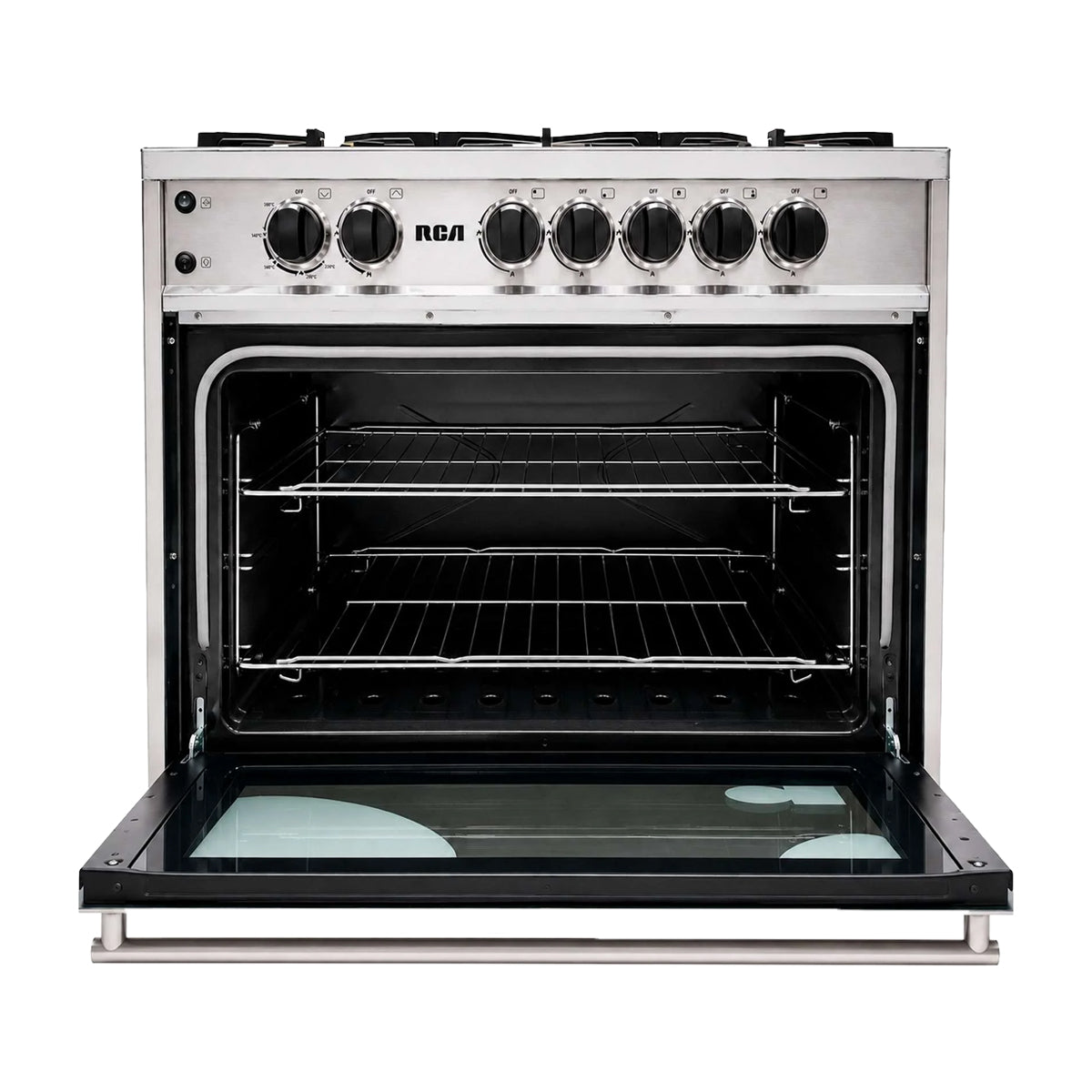RCA Commercial Estufa a Gas de Acero Inoxidable | Gratinador | Enc. Eléctrico | 36" | 5 Quemadores