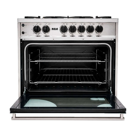 RCA Commercial Estufa a Gas de Acero Inoxidable | Gratinador | Enc. Eléctrico | 36" | 5 Quemadores