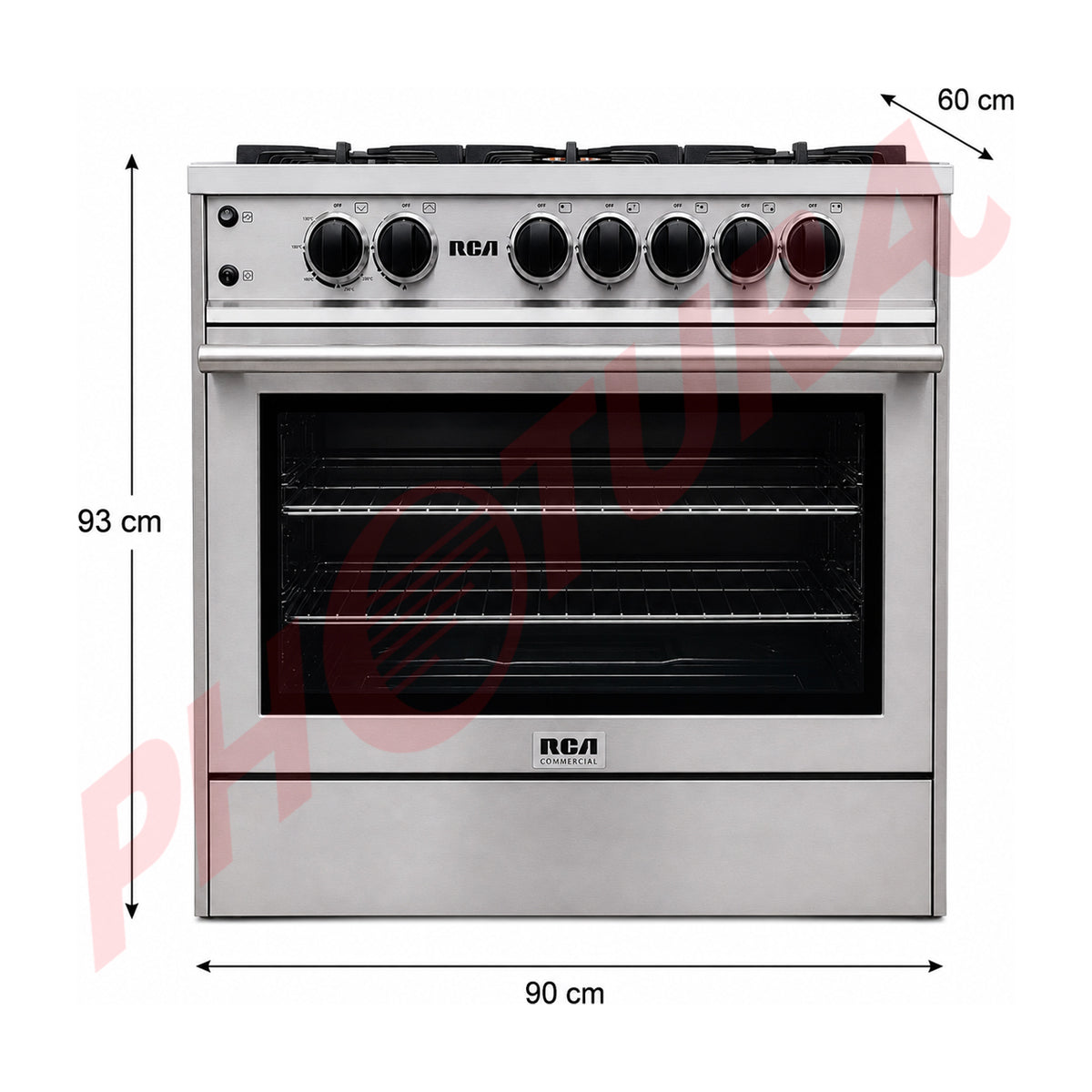RCA Commercial Estufa a Gas de Acero Inoxidable | Gratinador | Enc. Eléctrico | 36" | 5 Quemadores