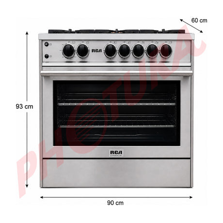 RCA Commercial Estufa a Gas de Acero Inoxidable | Gratinador | Enc. Eléctrico | 36" | 5 Quemadores