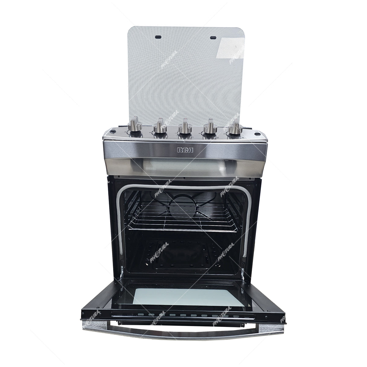 RCA Estufa a Gas de Acero Inoxidable | Enc. Eléctrico | Tapa | 24" | 4 Quemadores | Negro