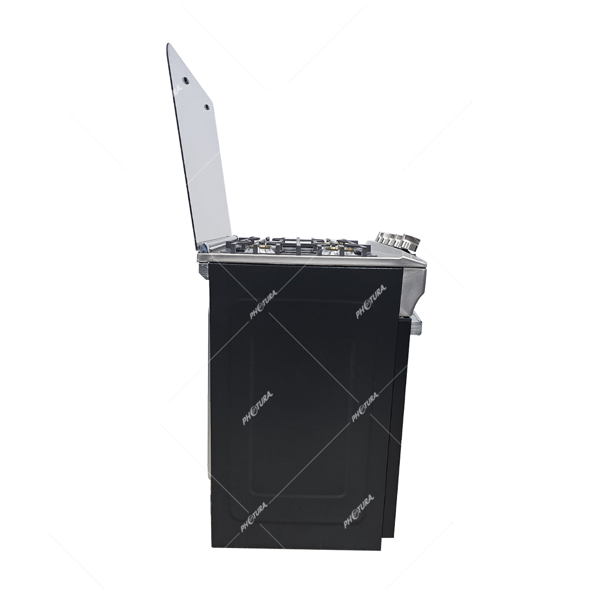 RCA Estufa a Gas de Acero Inoxidable | Enc. Eléctrico | Tapa | 24" | 4 Quemadores | Negro