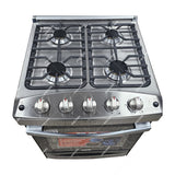 RCA Estufa a Gas de Acero Inoxidable | Enc. Eléctrico | Tapa | 24" | 4 Quemadores | Negro