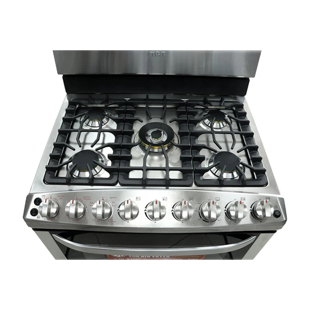 RCA Signature Estufa a Gas de Acero Inoxidable | Doble Horno | Air Fryer | Enc. Eléctrico | 30" | 5 Quemadores