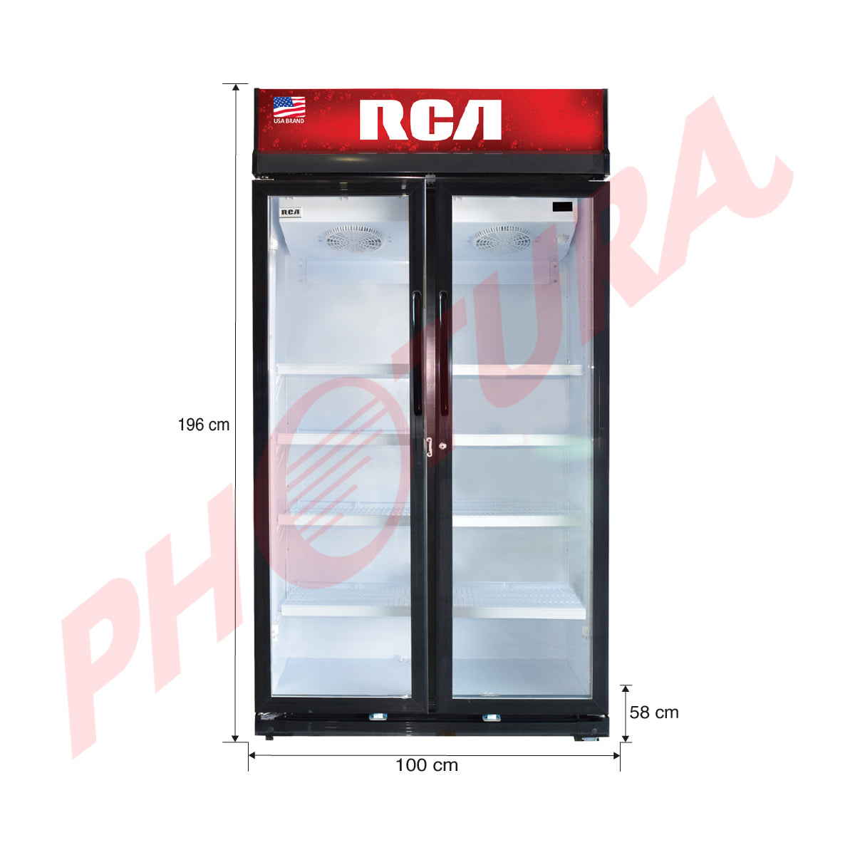 RCA Vitrina Comercial de 2 Puertas | Cierre Automático | Seguridad con Llave | 25p3
