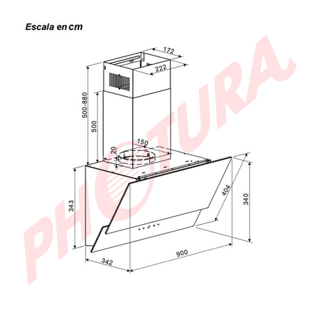 DRIJA Rectángulo 90 Black Extractor de Grasa | Tipo Chimenea | 3 Velocidades | Panel Táctil | 1 Filtro de Carbón | 1 Filtro de Aluminio | 400m3/H