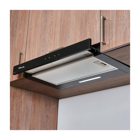 DRIJA Retráctil Touch 60 Black Extractor de Grasa Empotrable | Tipo Compacto | 3 Velocidades | 1 Filtro de Carbón | 2 Filtros de Aluminio | 270m3/H | Negro