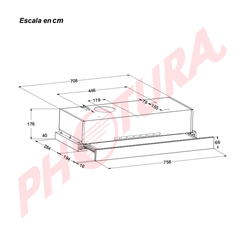 Drija Retráctil Touch 76 Black Extractor de Grasa Empotrable | Tipo Compacto | 3 Velocidades | 1 Filtro de Carbón | 2 Filtros de Aluminio | 270m3/H | Negro