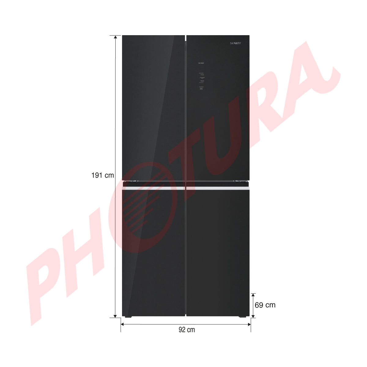Sankey Refrigeradora Cross Door Inverter de 4 Puertas | Enfriamiento Supremo | Descongelación Automática | 18.43p3 | Negro