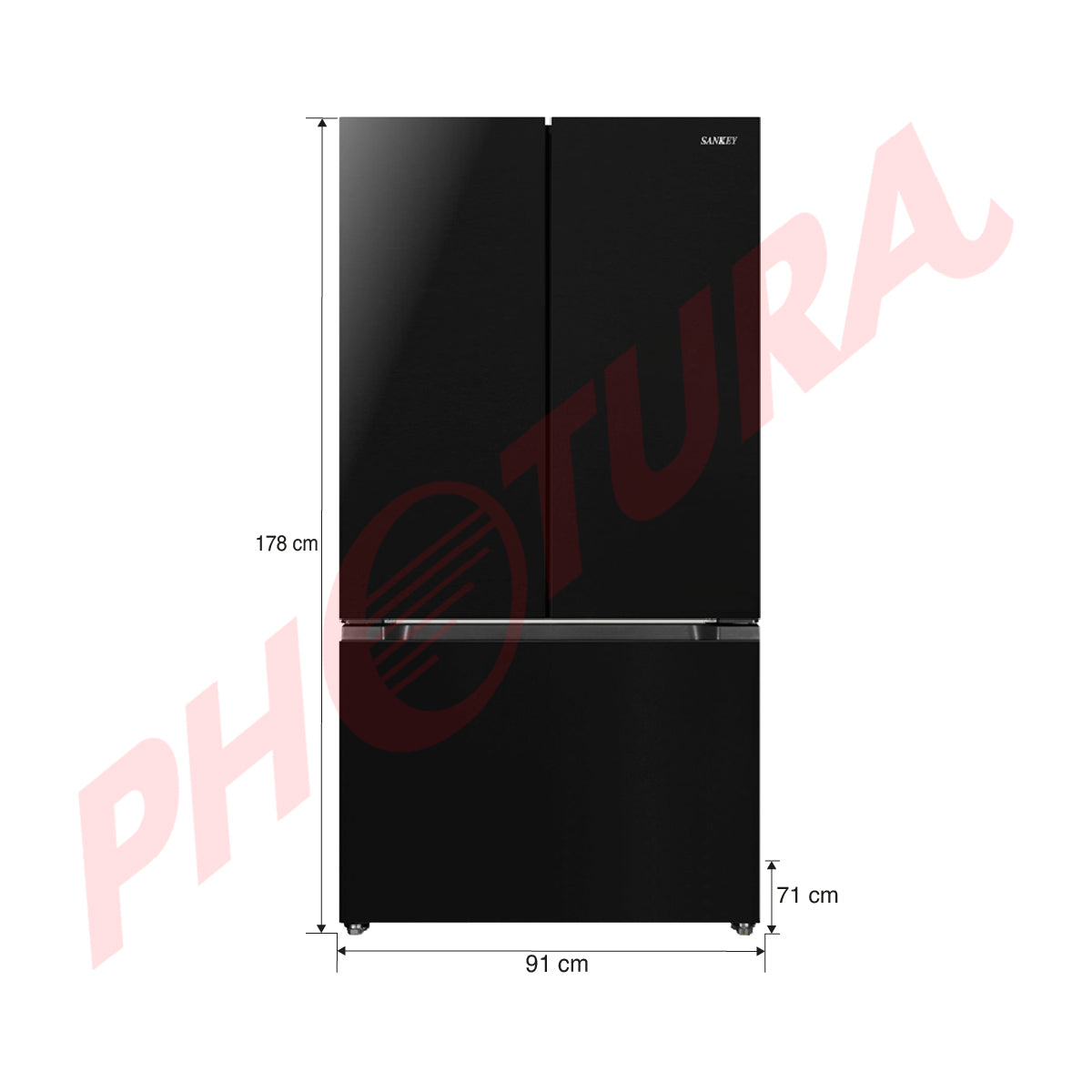 Sankey Refrigeradora French Door Inverter de 3 Puertas | Enfriamiento Supremo | Descongelación Automática | 20.34p3 | Negro