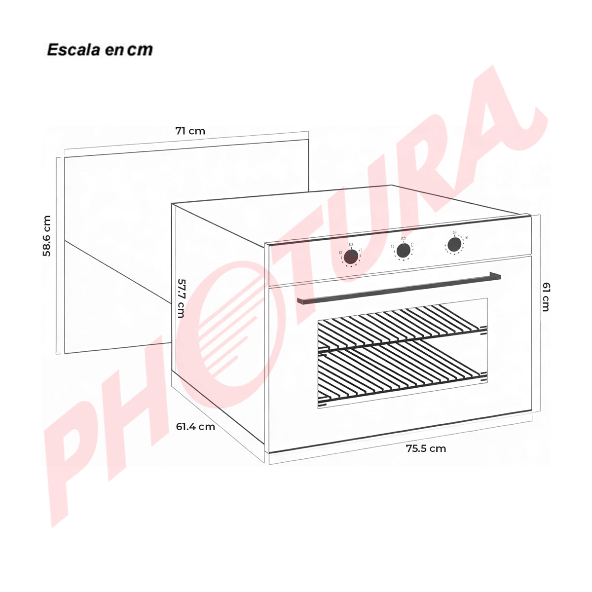 Drija Roma 76 Gas-A Horno Multifuncional Empotrable a Gas | Puerta de Triple Vidrio | 250°C