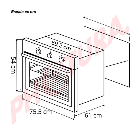 DRIJA Roma 76 Gas Grill Horno Multifuncional Empotrable a Gas | Puerta de Triple Vidrio | 250°C