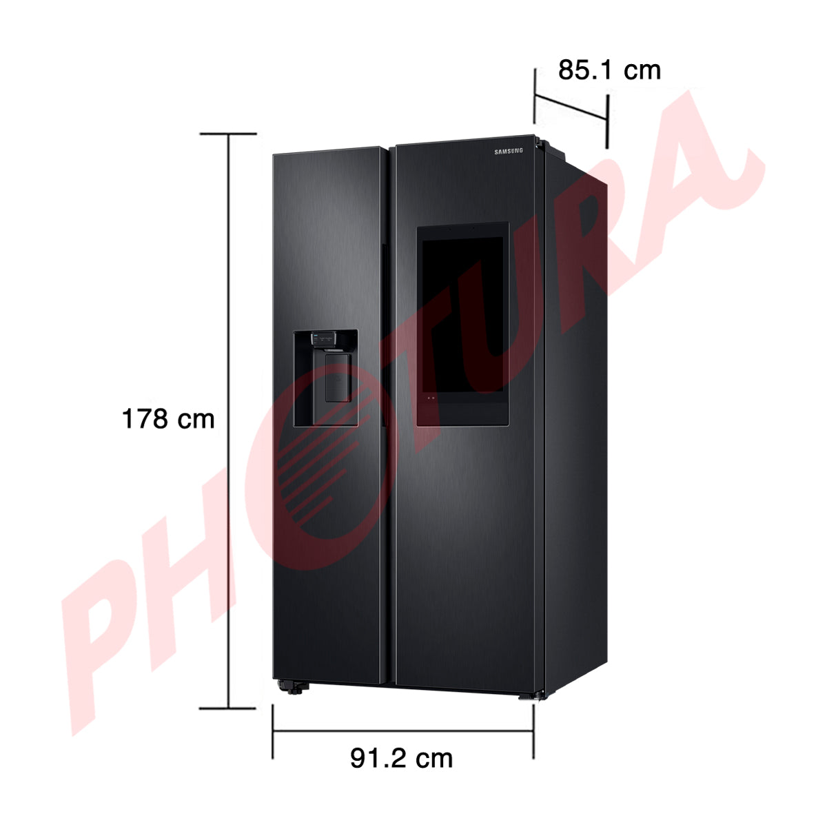 Samsung Refrigeradora Side By Side Digital Inverter | Family Hub | WiFi | Bluetooth | Dispensador de Agua y Hielo | 27.5p3 | Negro
