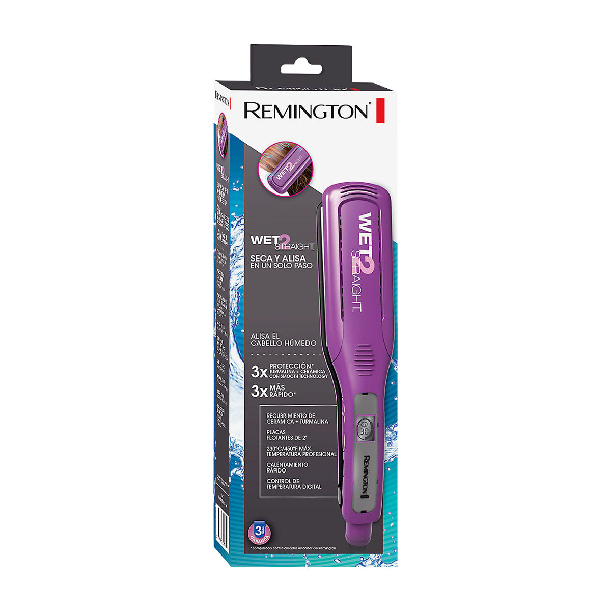 Remington Wet 2 Straight Plancha Secadora y Alisadora para el Cabello de Cerámica Turmalina | Smooth Techology | 2" | Morado