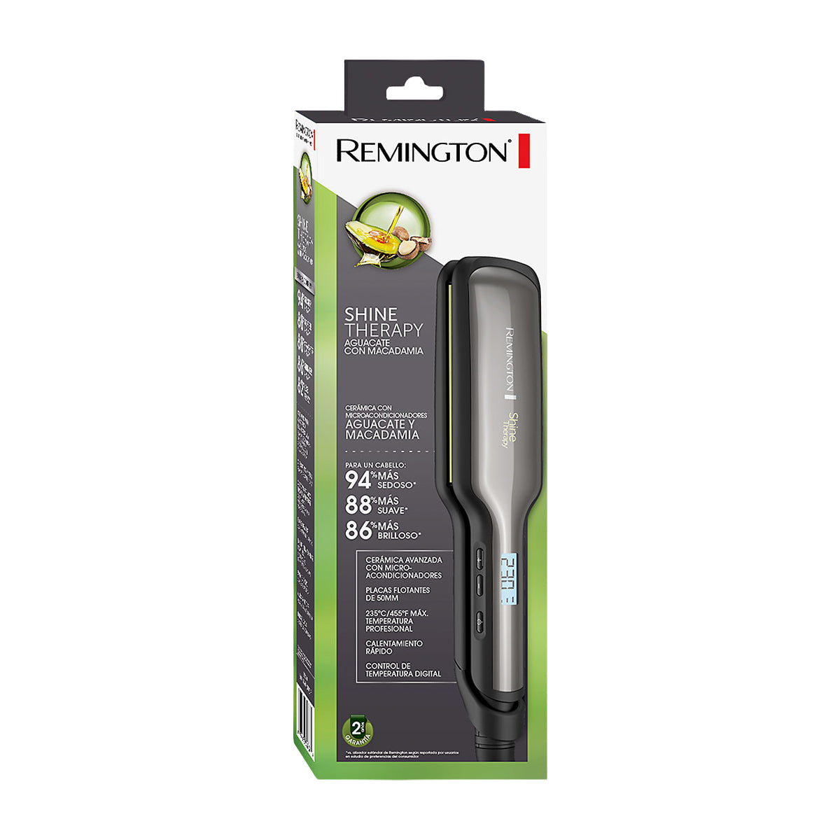 Remington Shine Therapy Plancha Alisadora para el Cabello de Cerámica | Aguacate y Macadamia | 2" | Verde