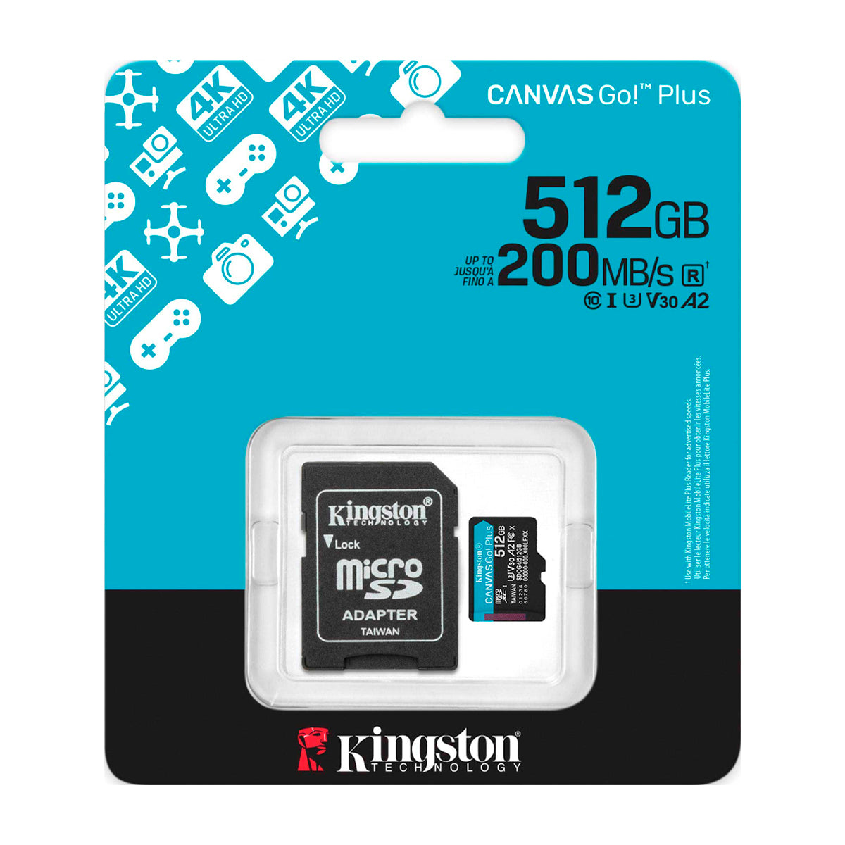 Kingston Memoria Micro SDXC de 512GB + Adaptador | UHS-I | V30 | U3 | Clase 10 | 200MB/s