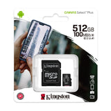 Kingston Memoria Micro SDXC de 512GB + Adaptador | UHS-I | V30 | U3 | Clase 10 | 100MB/s