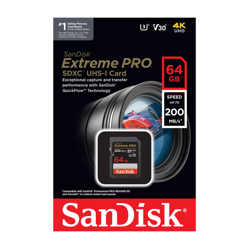 Sandisk Memoria SDXC de 64GB | UHS-I | V30 | U3 | Clase 10 | 200MB/s