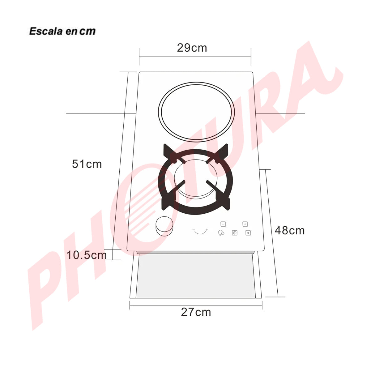 Drija Sicilia 30 Estufa Empotrable Dual (a Gas y Eléctrica) de Vitrocerámica | 2 Quemadores | Bloqueo de Seguridad