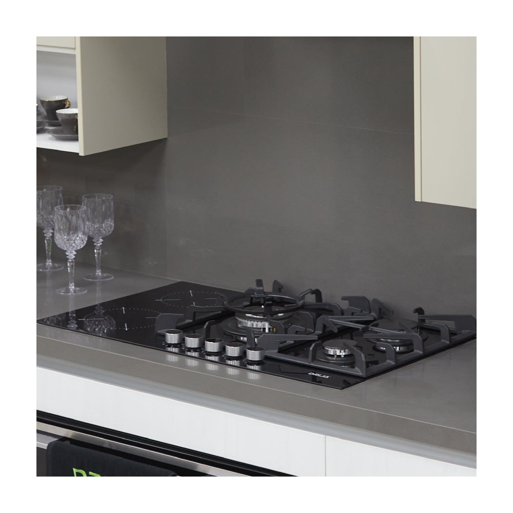 Drija Sicilia 76 Estufa Empotrable Dual (a Gas y Eléctrica) de Vidrio Templado | 5 Quemadores | Bloqueo de Seguridad