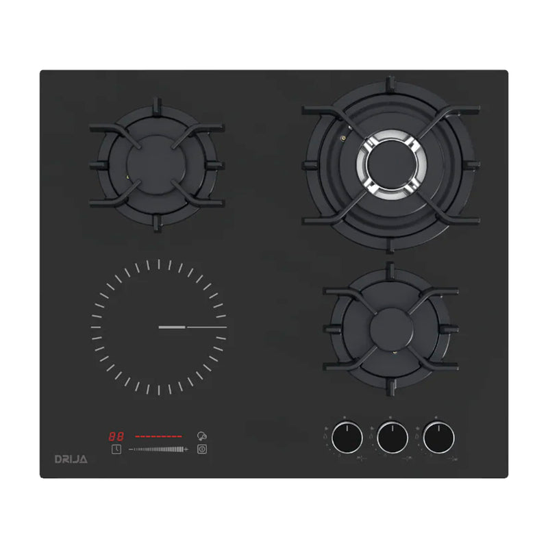 Drija Sicilia 60 Touch Estufa Empotrable Dual (a Gas y Eléctrica) de Vidrio Templado | 4 Quemadores | Bloqueo de Seguridad