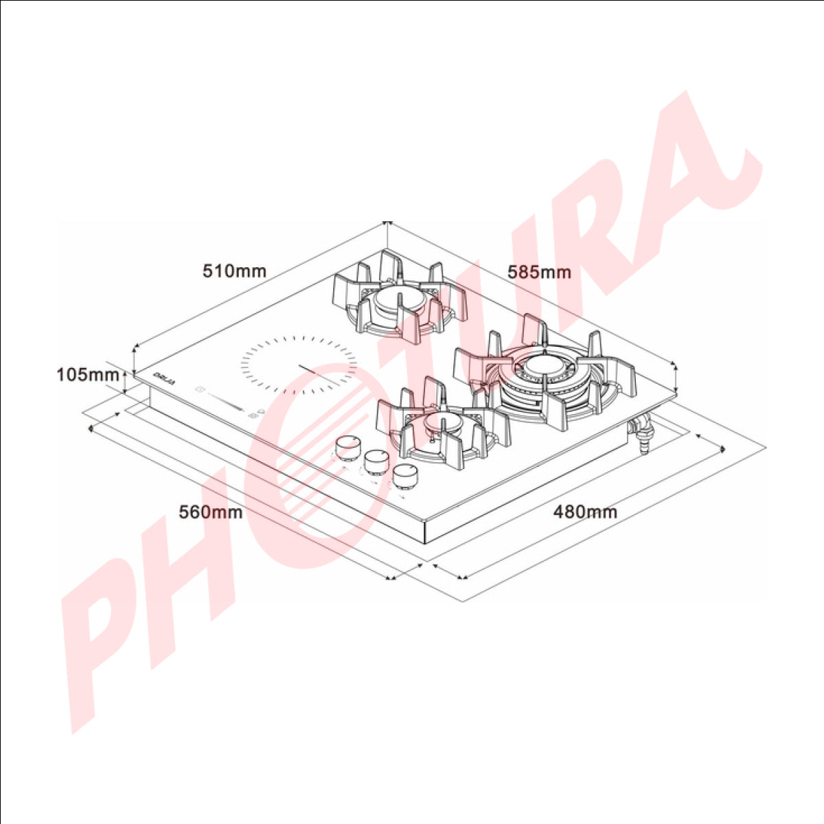 Drija Sicilia Touch 60 Estufa Empotrable Dual (a Gas y Eléctrica) de Vidrio Templado | 4 Quemadores | Bloqueo de Seguridad