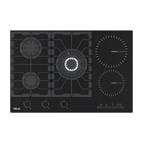 Drija Sicilia Touch 76 Estufa Empotrable Dual (a Gas y Eléctrica) de Vidrio Templado | 5 Quemadores | Bloqueo de Seguridad