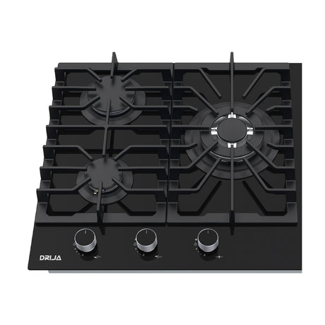 DRIJA Sicilia Touch 76 Estufa Empotrable Dual (a Gas y Eléctrica) de Vidrio Templado | 5 Quemadores | Bloqueo de Seguridad