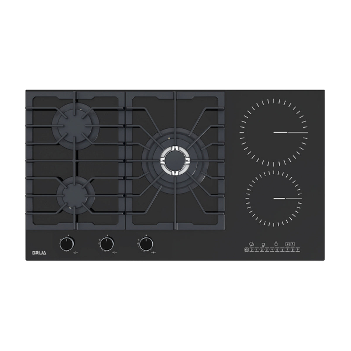 Drija Sicilia Touch 90 Estufa Empotrable Dual (a Gas y Eléctrica) de Vidrio Templado | 5 Quemadores | Bloqueo de Seguridad