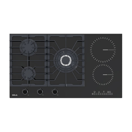 Drija Sicilia Touch 90 Estufa Empotrable Dual (a Gas y Eléctrica) de Vidrio Templado | 5 Quemadores | Bloqueo de Seguridad