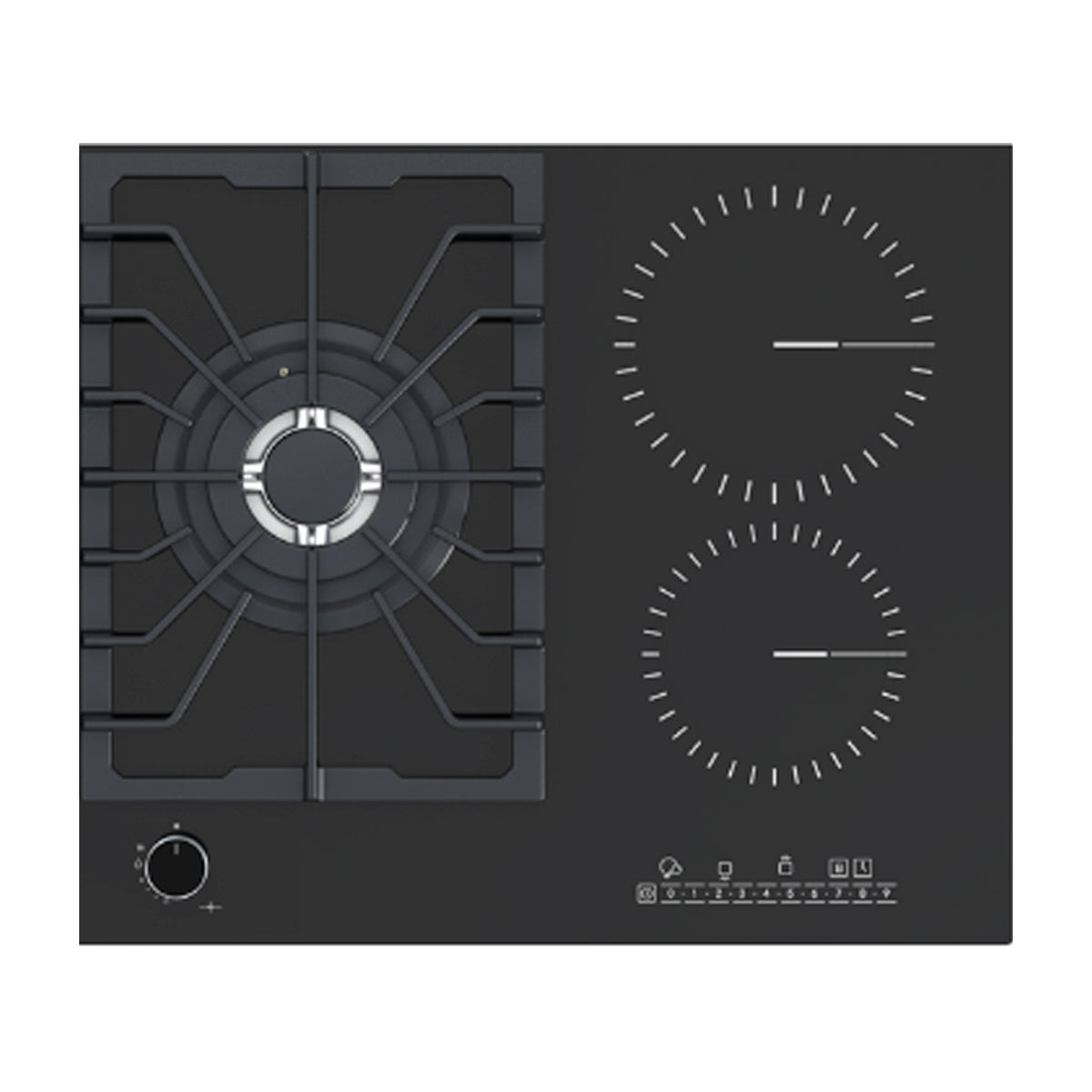 Drija Sicilia Touch 90 Estufa Empotrable Dual (a Gas y Eléctrica) de Vidrio Templado | 5 Quemadores | Bloqueo de Seguridad