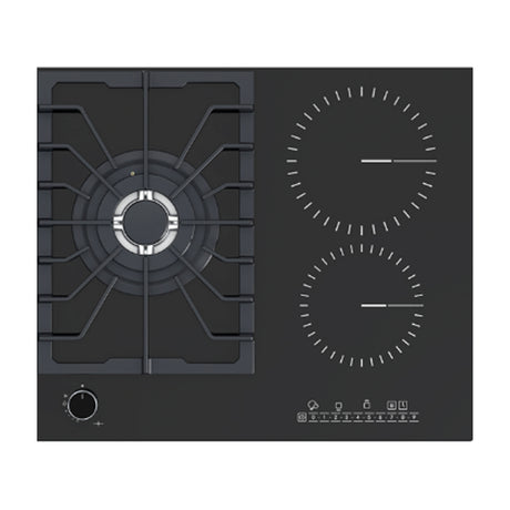 DRIJA Sicilia Touch 90 Estufa Empotrable Dual (a Gas y Eléctrica) de Vidrio Templado | 5 Quemadores | Bloqueo de Seguridad