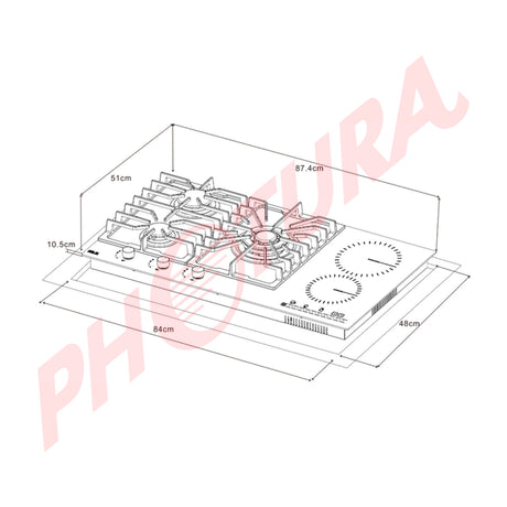 DRIJA Sicilia Touch 90 Estufa Empotrable Dual (a Gas y Eléctrica) de Vidrio Templado | 5 Quemadores | Bloqueo de Seguridad