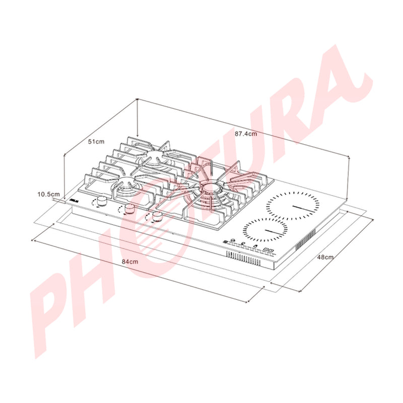 Drija Sicilia 90 Touch Estufa Empotrable Dual (a Gas y Eléctrica) de Vidrio Templado | 5 Quemadores | Bloqueo de Seguridad