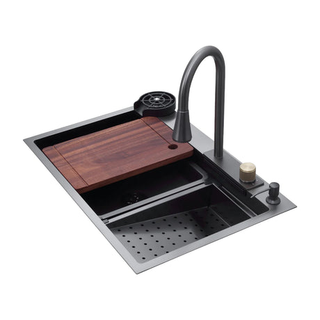 DRIJA Siena 75 Fregador Moderno de Acero Inoxidable | Sistema Anti Reboso | Enjuagador de Vasos | Dispensador de Jabón