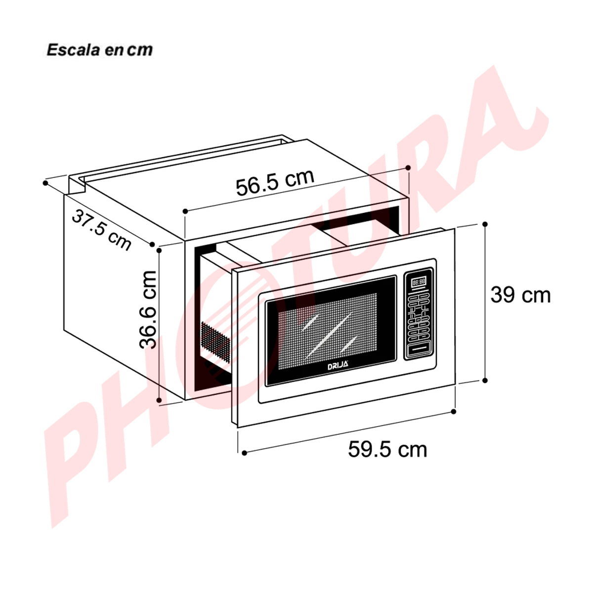 Drija Sorrento 25L Black Microondas Empotrable de 900W | 0.9p3 | Cocción Grill | Sistema de Bloqueo Infantil
