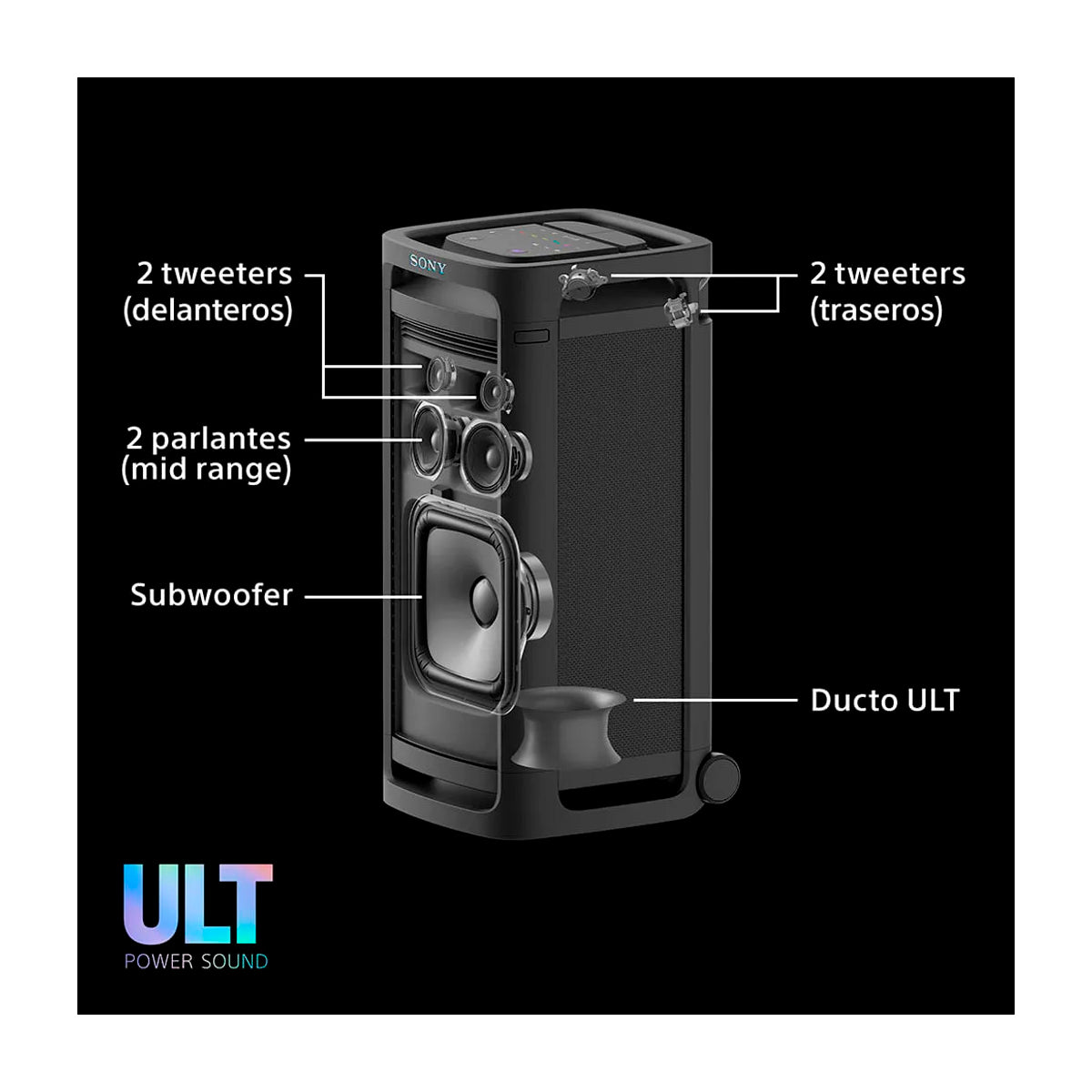 Sony ULT TOWER 9AC Equipo de Sonido | LDAC | X-Balanced | Sonido 360° | ULT Bass Boost | Luces LED | Bluetooth