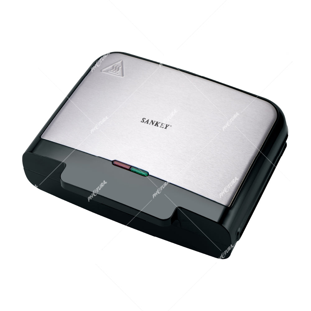 Sankey Sandwichera | Antiadherente | Luces Indicadoras | Termostato | 750W | Negro Plateado