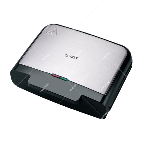 Sankey Sandwichera | Antiadherente | Luces Indicadoras | Termostato | 750W | Negro Plateado
