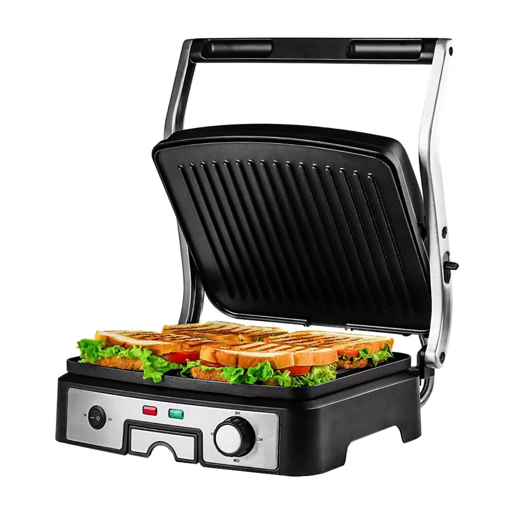 Sankey Sandwichera Panini Grill | Tapa Flotante Ajustable | Regulador de Temperatura | 1500W | Negro Plateado