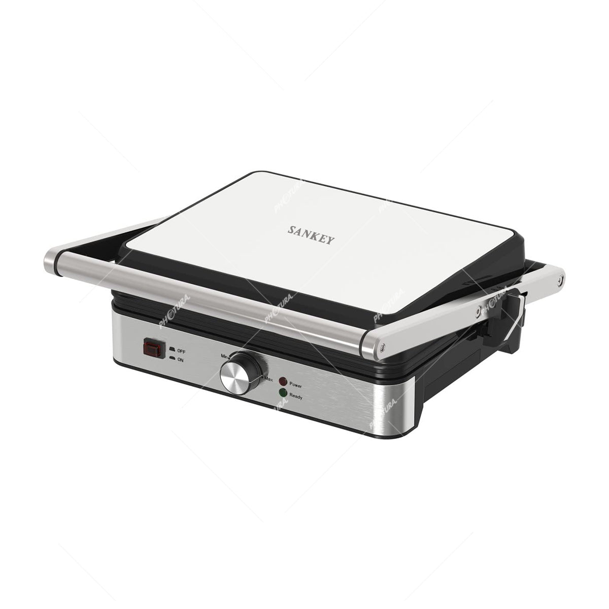 Sankey Sandwichera Panini Grill | Antiadherente | Mango con Aislamiento Térmico | 1500W | Plateado