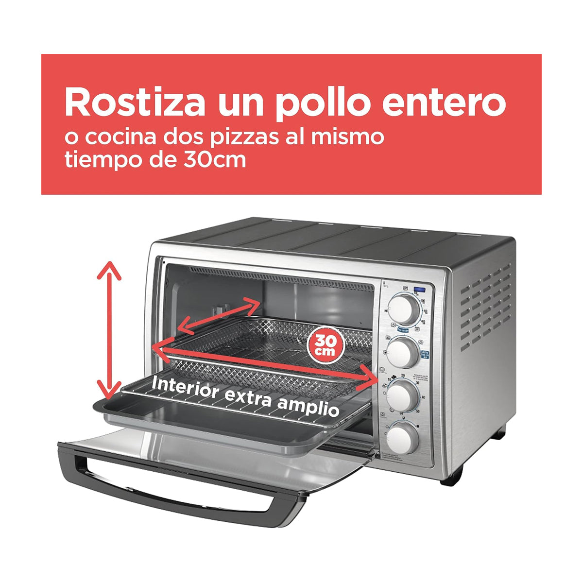 Black & Decker Horno Eléctrico con Freidora de Aire | Tostador | Rostizar | Convección | Acero Inoxidable | Plateado