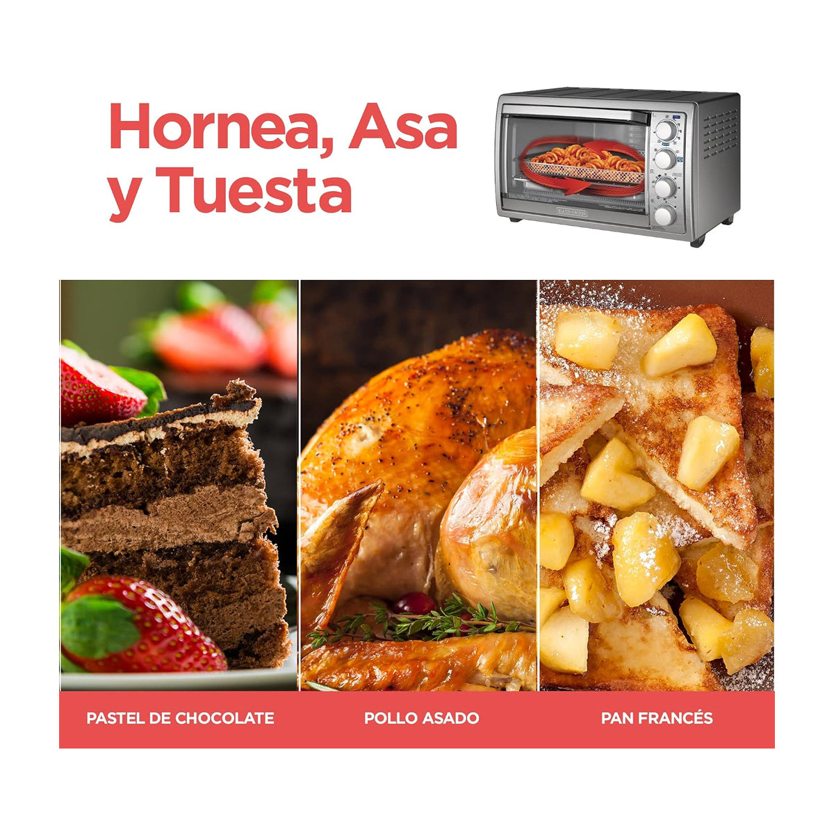 Black & Decker Horno Eléctrico con Freidora de Aire | Tostador | Rostizar | Convección | Acero Inoxidable | Plateado