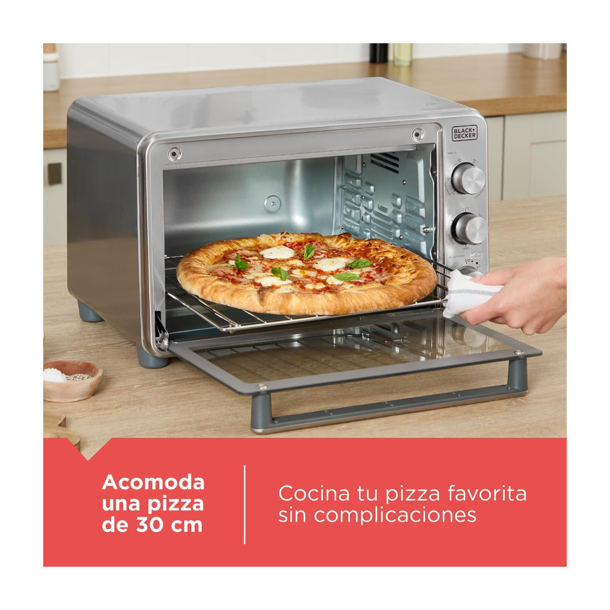 Black & Decker Horno Eléctrico con Freidora de Aire | Tostador | Bandeja Deslizable | Acero Inoxidable | Plateado