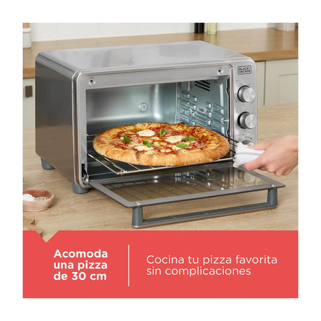 Black & Decker Horno Eléctrico con Freidora de Aire | Tostador | Bandeja Deslizable | Acero Inoxidable | Plateado