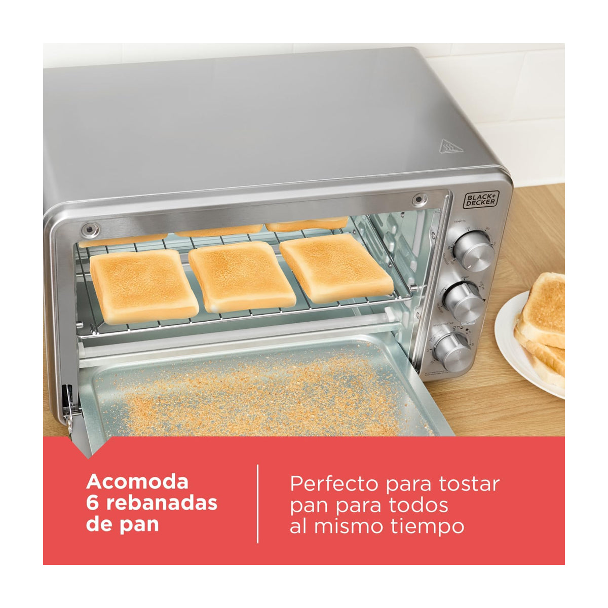 Black & Decker Horno Eléctrico con Freidora de Aire | Tostador | Bandeja Deslizable | Acero Inoxidable | Plateado