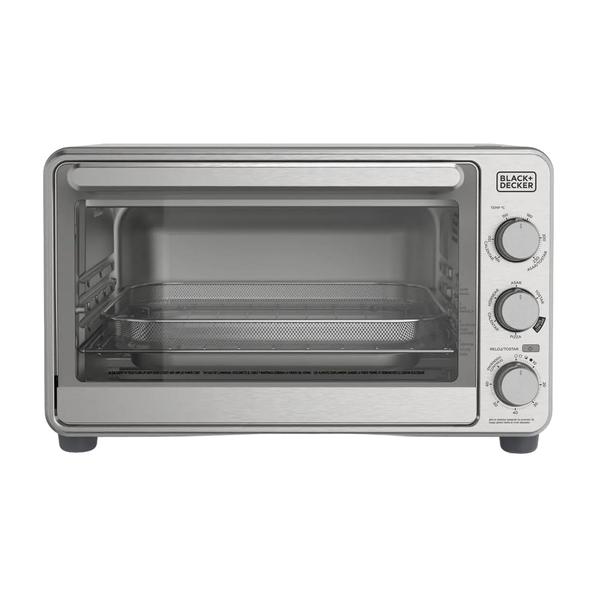 Black & Decker Horno Eléctrico con Freidora de Aire | Tostador | Bandeja Deslizable | Acero Inoxidable | Plateado